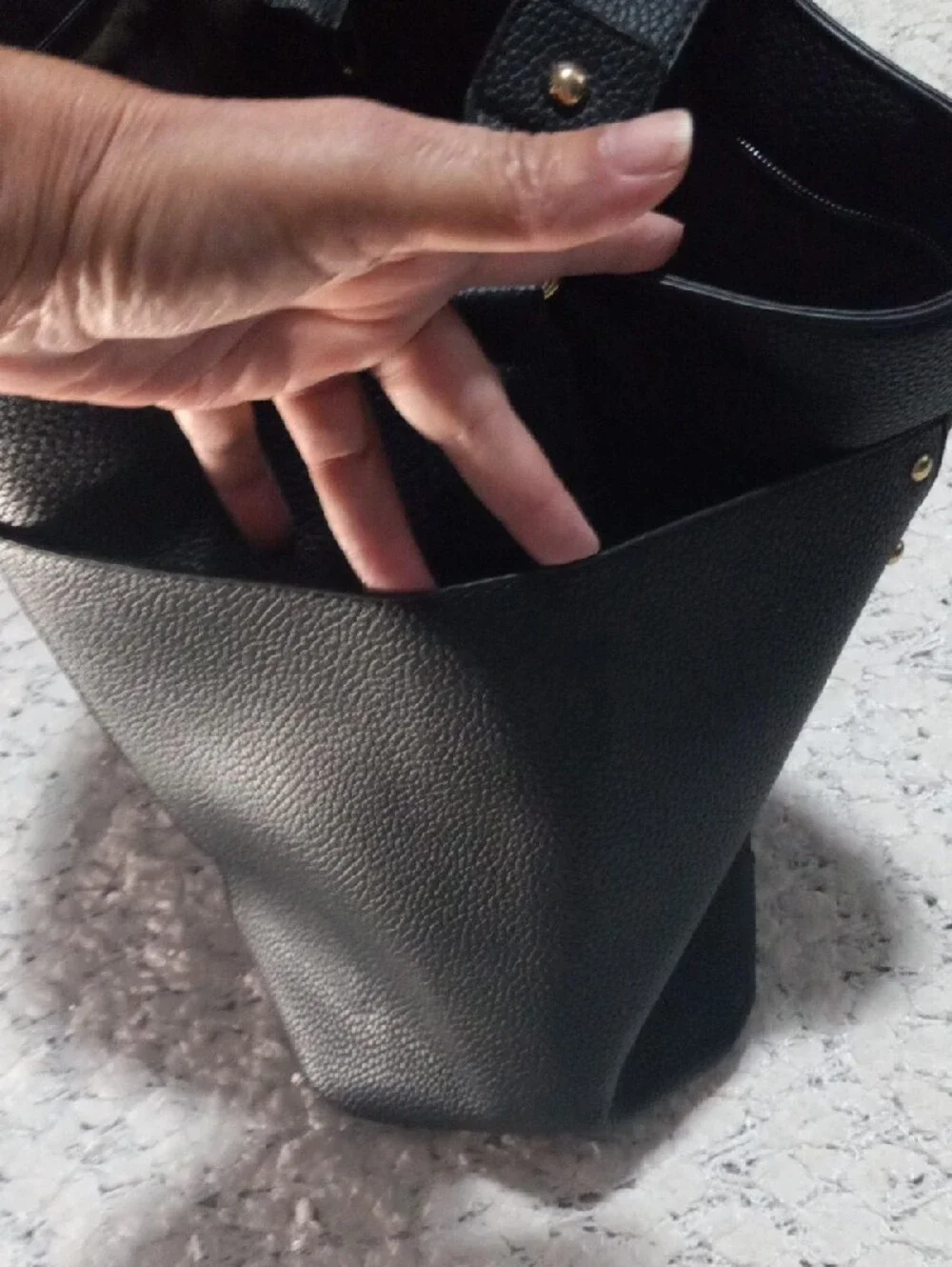 Black Pebbled Shoulder Bag with Stud Detail